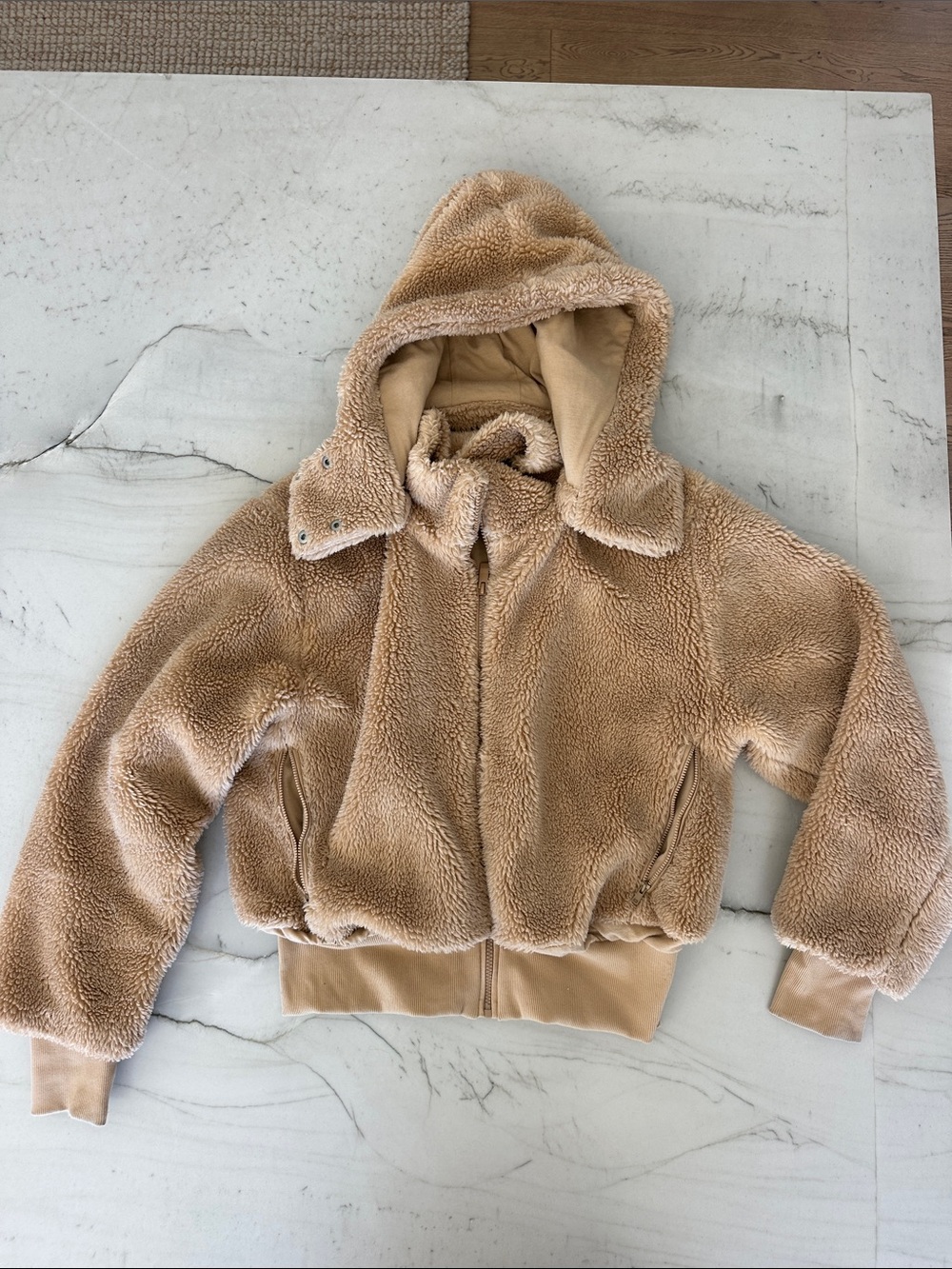 ALO Yoga Plush Teddy Hooded Jacket in Tan